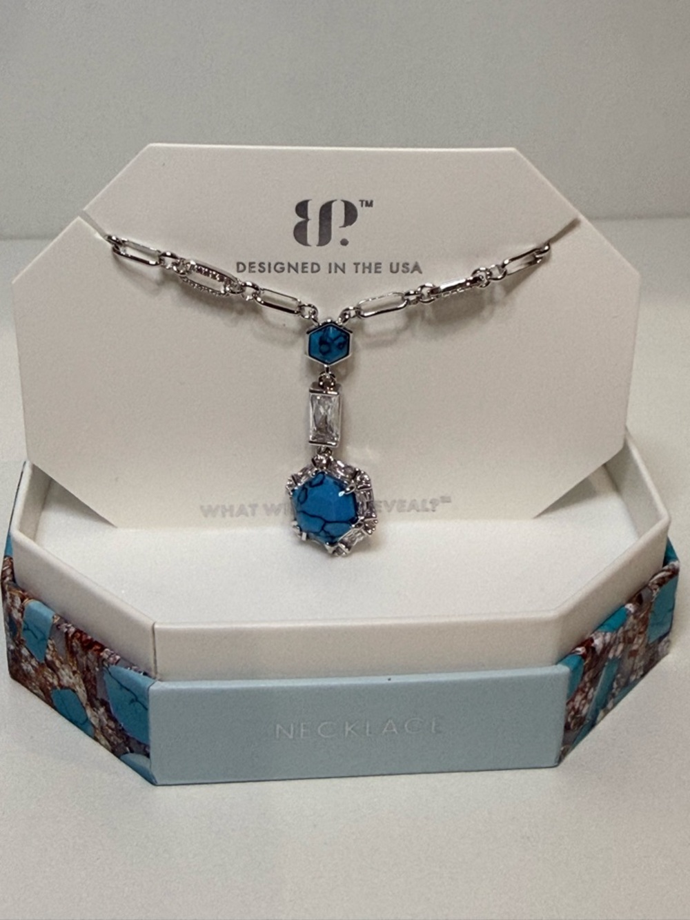 BP Blue Stone Drop Necklace “Gems and Tonic” NK99948